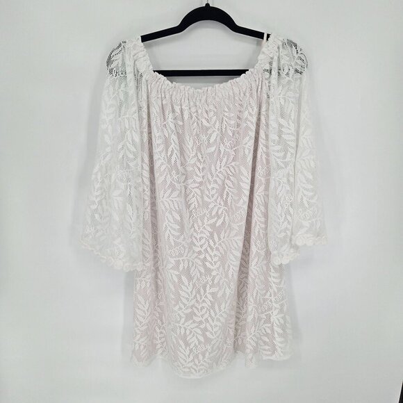 Lilly Pulitzer Medium white lacy off shoulder bell sleeve tunic mini dress boho - Picture 9 of 10